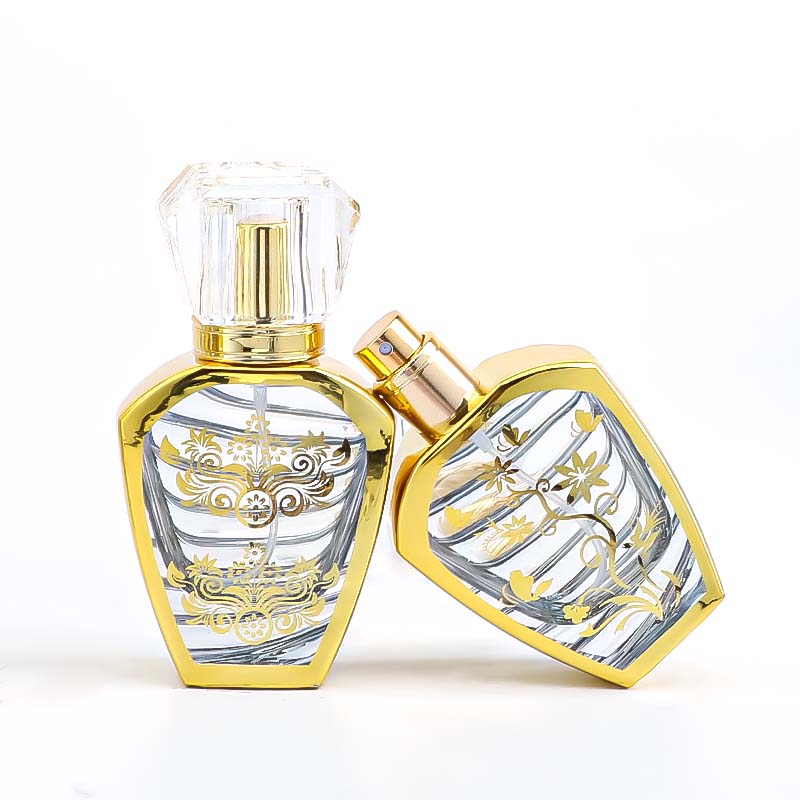 30ml screw-mouth bottle, electroplated and engraved glass bottle, transparent inner spray cap, press spray perfume bottle, empty bottle details Picture