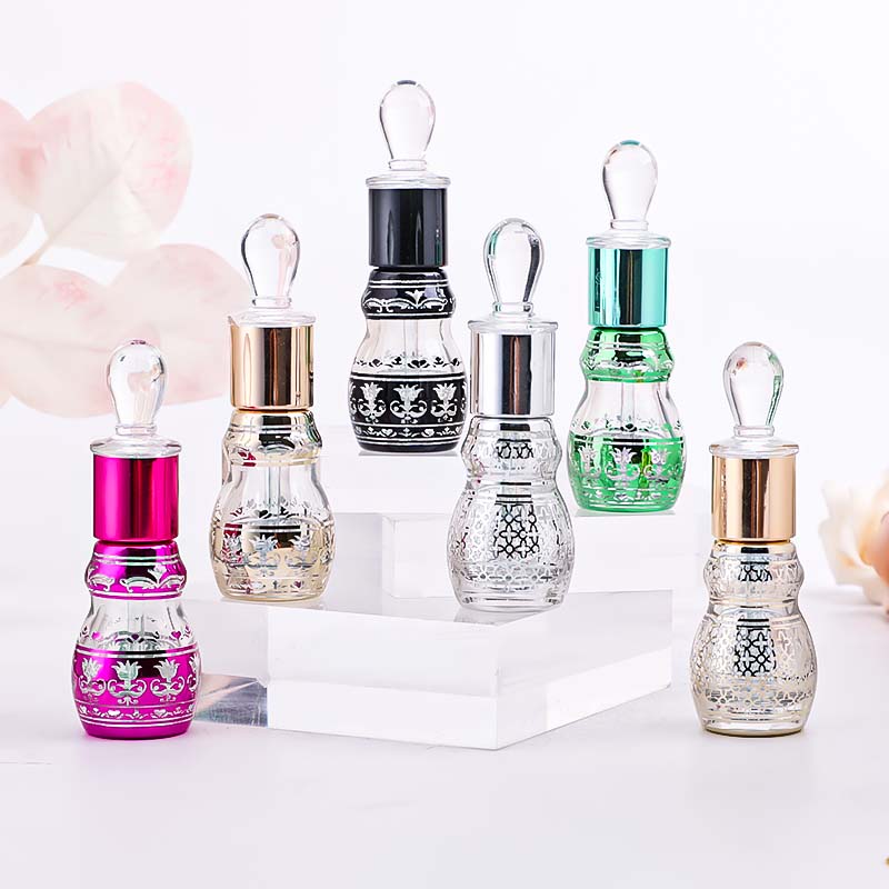Gourd bottle, 12ml screw-mouth bottle, glass bottle, colored electroplated and engraved essential oil bottle, cosmetic bottle pic 5