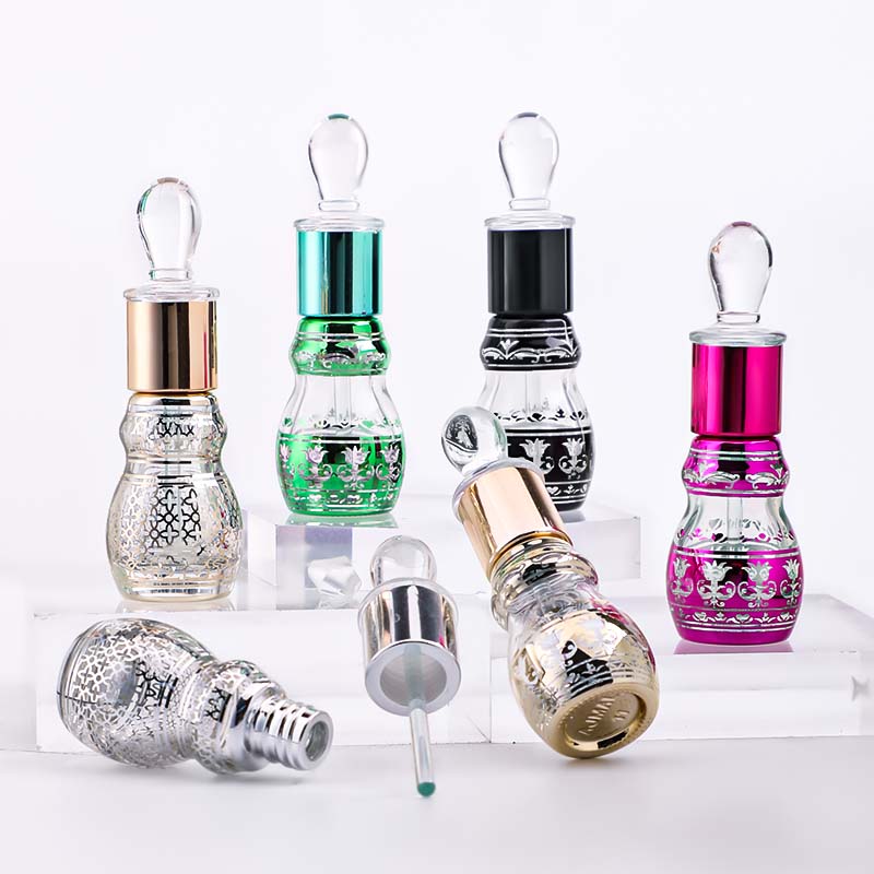 Gourd bottle, 12ml screw-mouth bottle, glass bottle, colored electroplated and engraved essential oil bottle, cosmetic bottle Application Scenario