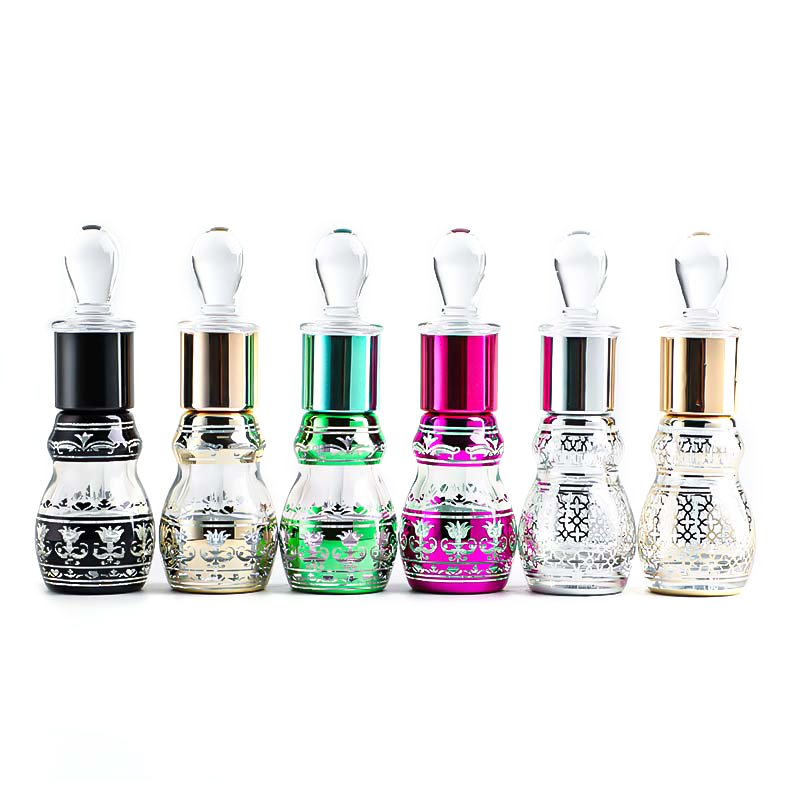 Gourd bottle, 12ml screw-mouth bottle, glass bottle, colored electroplated and engraved essential oil bottle, cosmetic bottle Item Picture