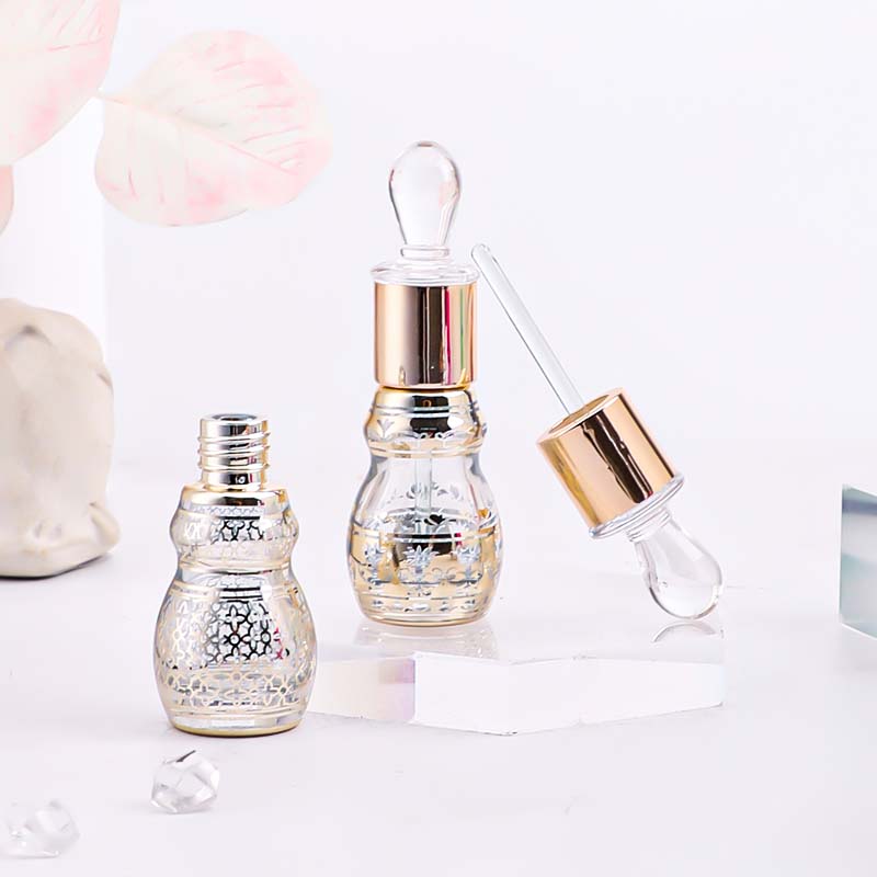 Gourd bottle, 12ml screw-mouth bottle, glass bottle, colored electroplated and engraved essential oil bottle, cosmetic bottle pic 2