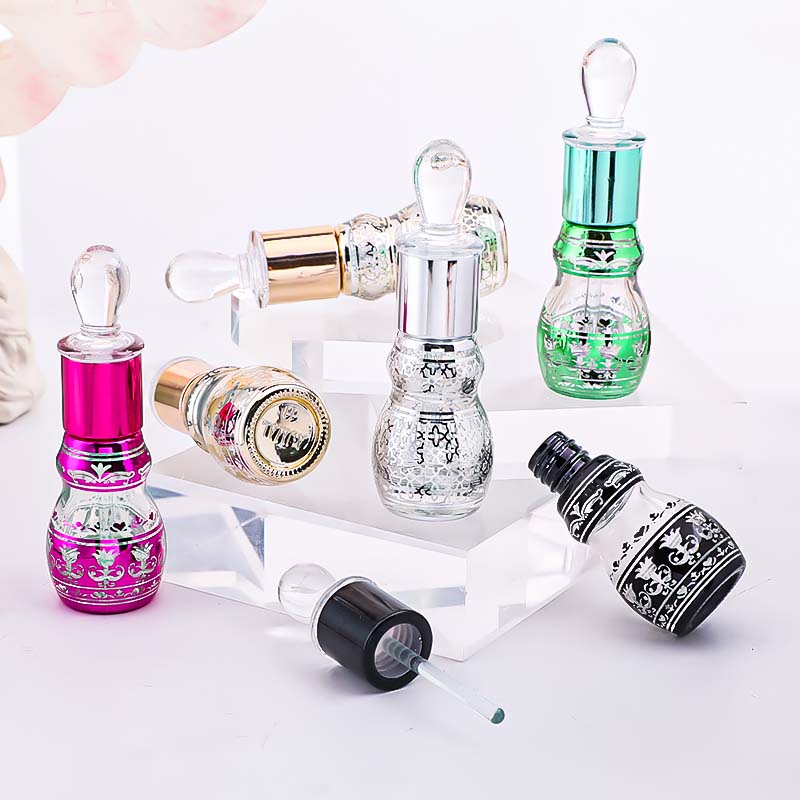 Gourd bottle, 12ml screw-mouth bottle, glass bottle, colored electroplated and engraved essential oil bottle, cosmetic bottle pic 4
