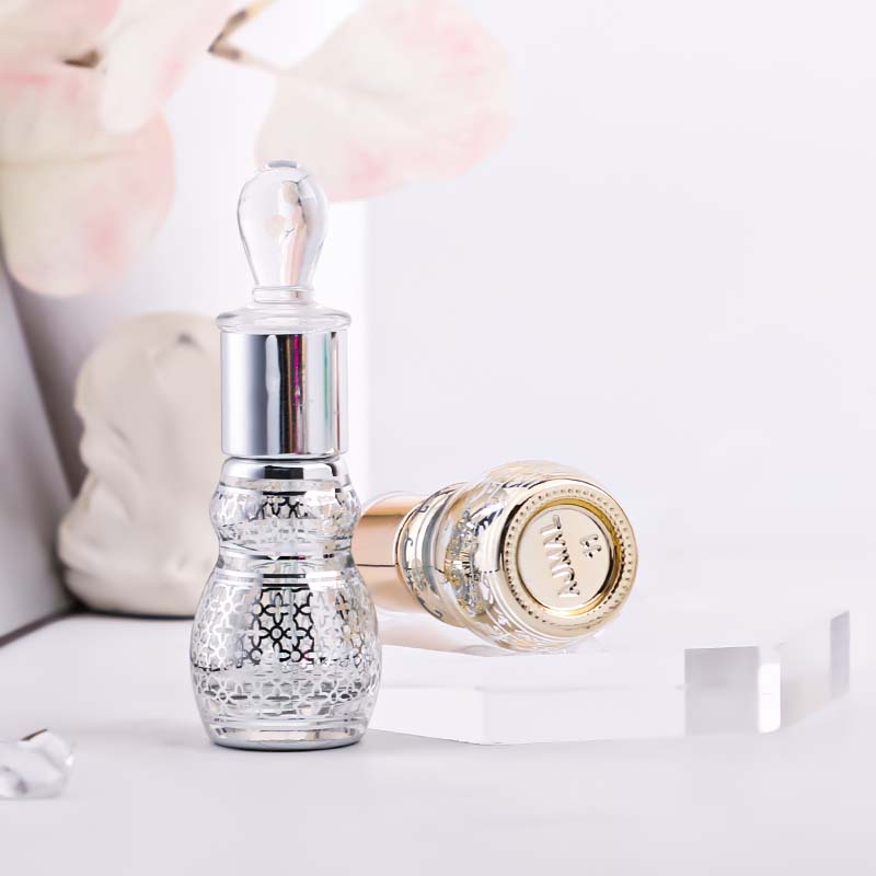 Gourd bottle, 12ml screw-mouth bottle, glass bottle, colored electroplated and engraved essential oil bottle, cosmetic bottle pic 1