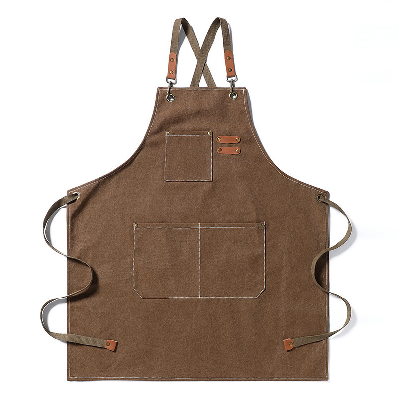 Wholesale of thickened canvas plain aprons for foreign trade, kitchen, home, barbecue, coffee shop, waist wraps, hairdresser work aprons