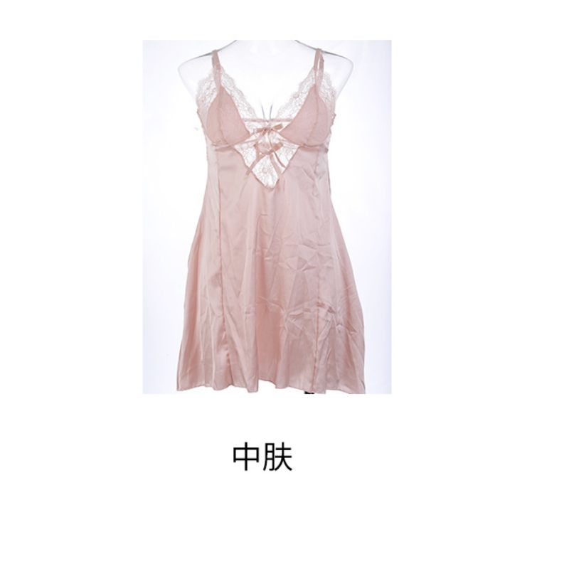 Halter lace patchwork sexy deep V halter nightgown women's short skirt nightgown with cutout back Item Picture