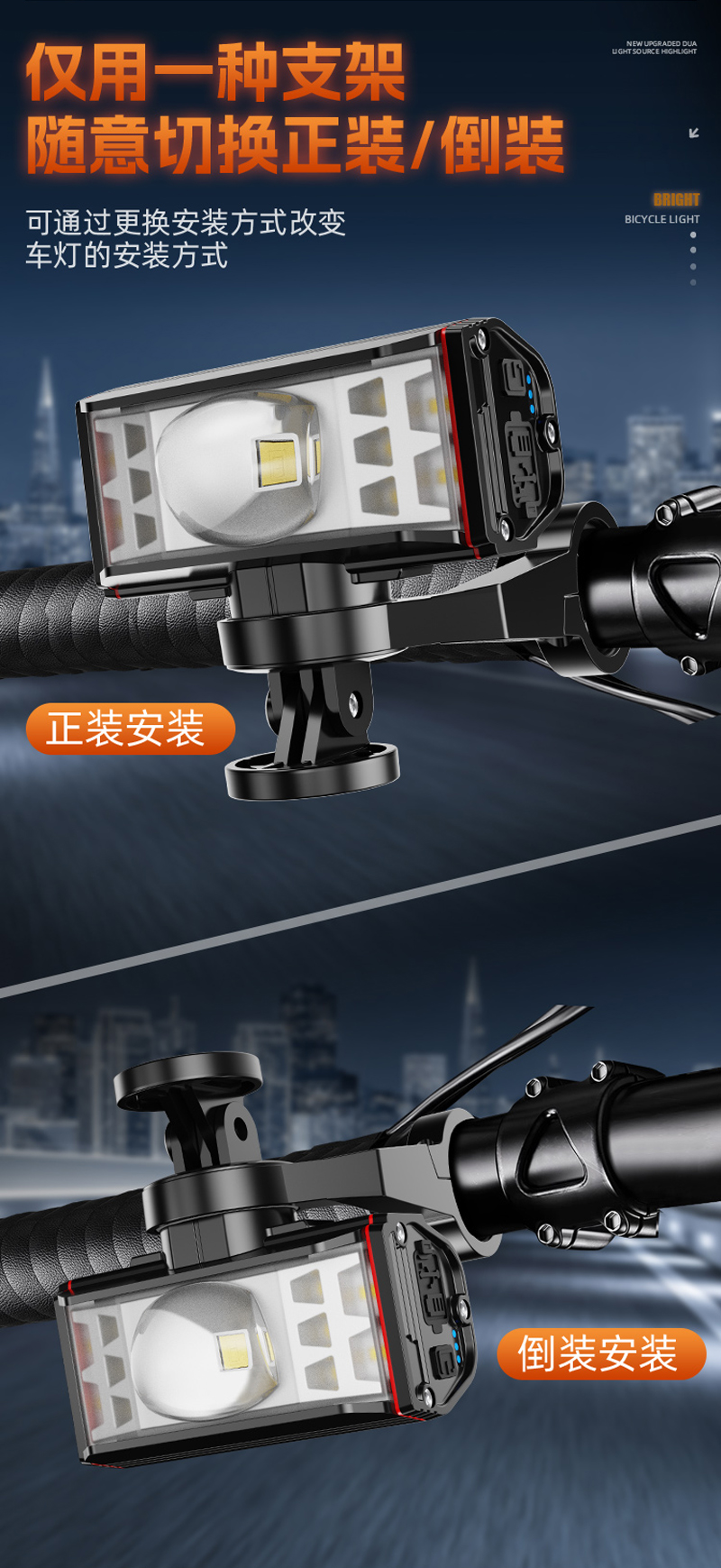 XA-337USB充电自行车铝合金前灯单车吊装前灯强光手电筒骑行装备详情7