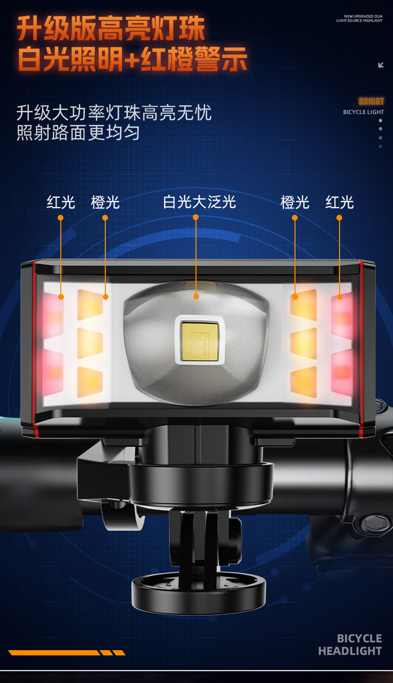 XA-337USB充电自行车铝合金前灯单车吊装前灯强光手电筒骑行装备详情3