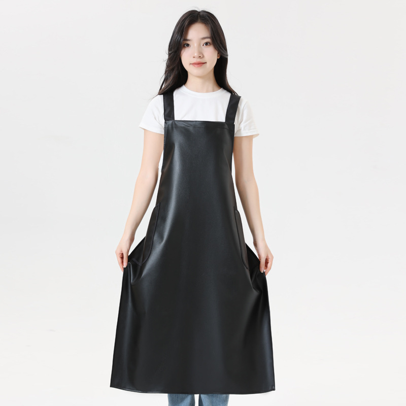 PU waterproof extended apron, waterproof and oil-proof soft leather, fashionable work, home, kitchen, no-wash logo advertising promotion Item Picture