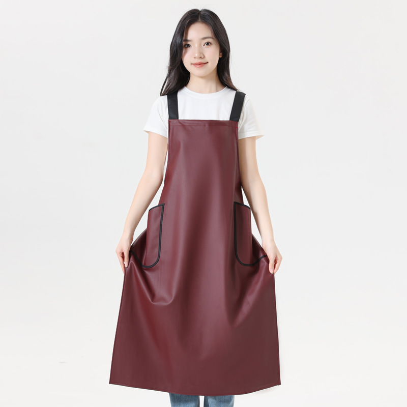 PU waterproof extended apron, waterproof and oil-proof soft leather, fashionable work, home, kitchen, no-wash logo advertising promotion details Picture