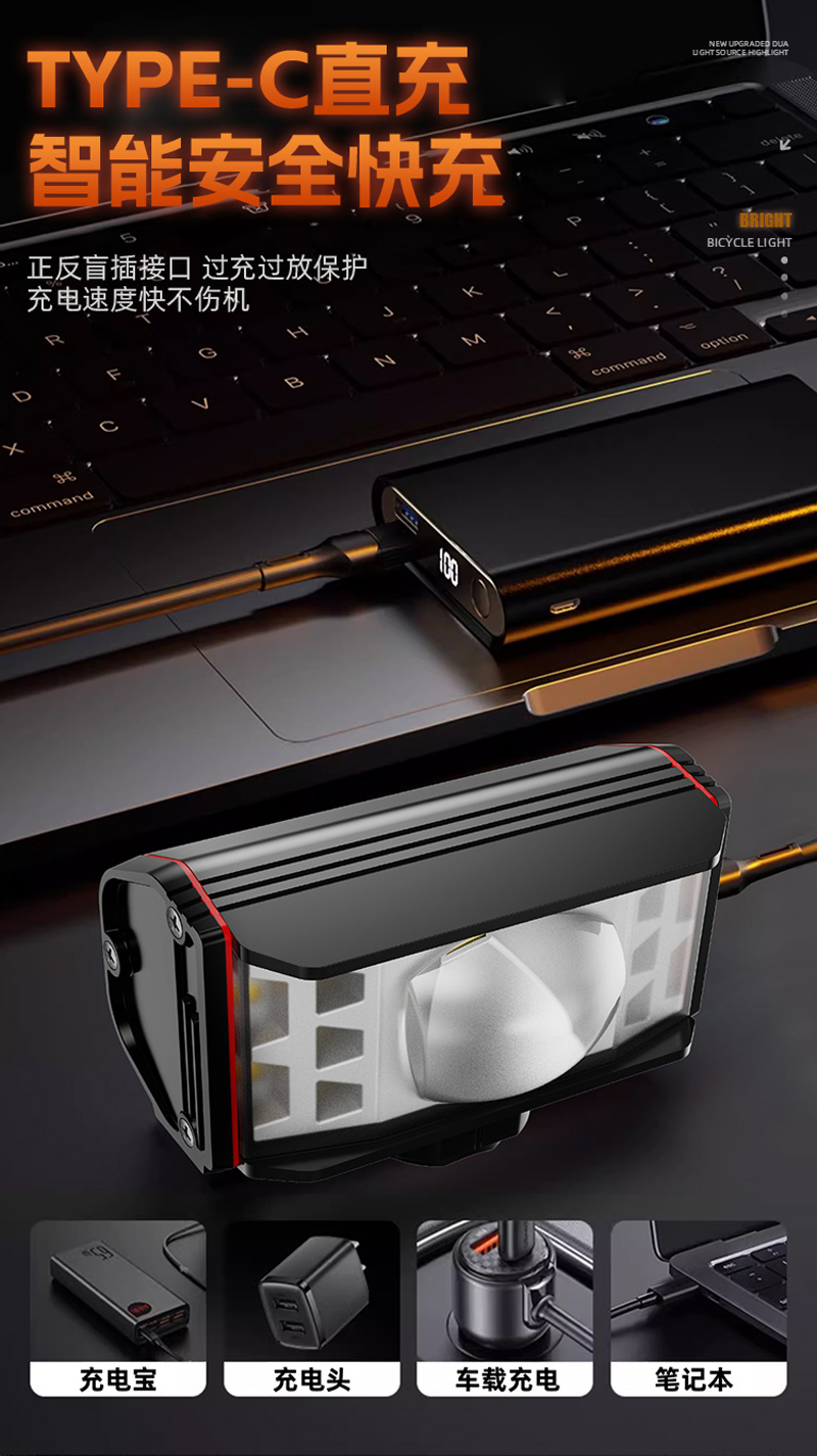 XA-337USB充电自行车铝合金前灯单车吊装前灯强光手电筒骑行装备详情9