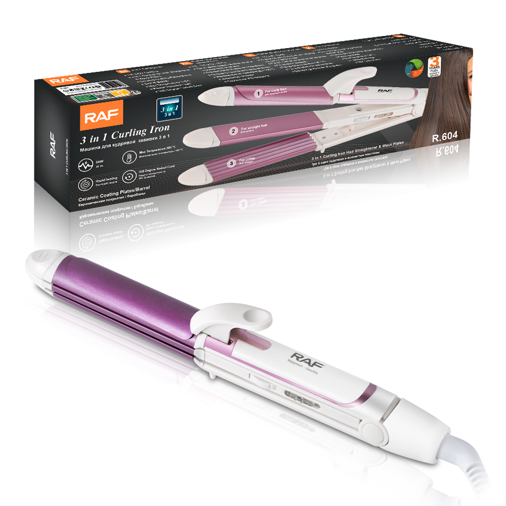 RAF's new two-in-one curling iron and straightener, ceramic clamp, suitable for both dry and wet straight curls, large inward bangs, R.604 details Picture