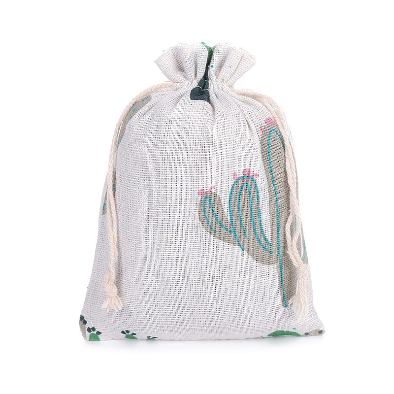 10*14棉麻布印花仙人掌礼品袋束口袋熏蚊袋干花袋