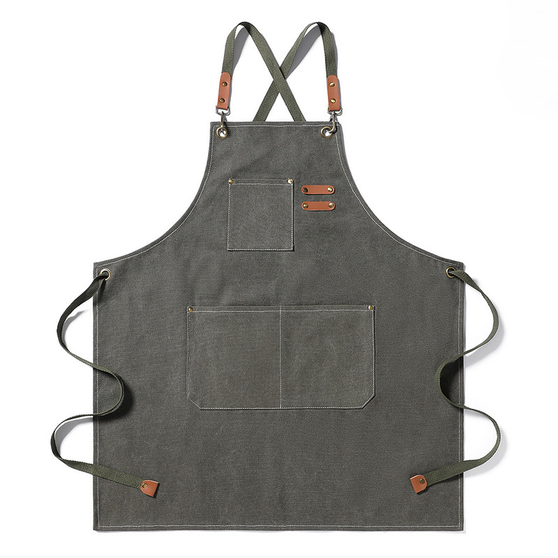 Wholesale of thickened canvas plain aprons for foreign trade, kitchen, home, barbecue, coffee shop, waist wraps, hairdresser work aprons Specification image