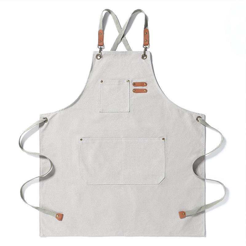 Wholesale of thickened canvas plain aprons for foreign trade, kitchen, home, barbecue, coffee shop, waist wraps, hairdresser work aprons details Picture