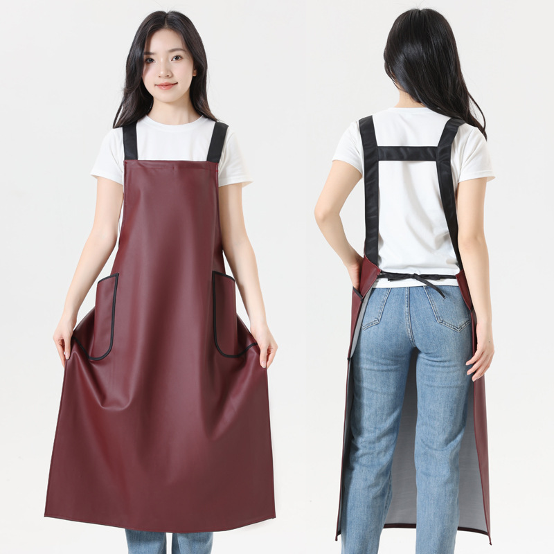 PU waterproof extended apron, waterproof and oil-proof soft leather, fashionable work, home, kitchen, no-wash logo advertising promotion Specification image