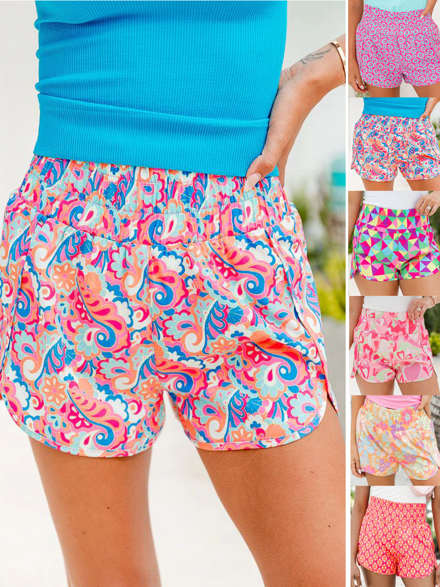 European and American women's clothing ebay Amazon bestseller fashion digital print multi-color 9 cm loose tight waist versatile shorts 21