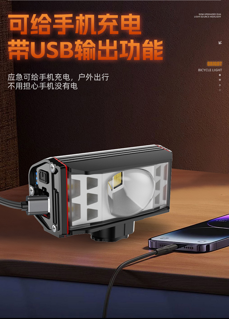 XA-337USB充电自行车铝合金前灯单车吊装前灯强光手电筒骑行装备详情10