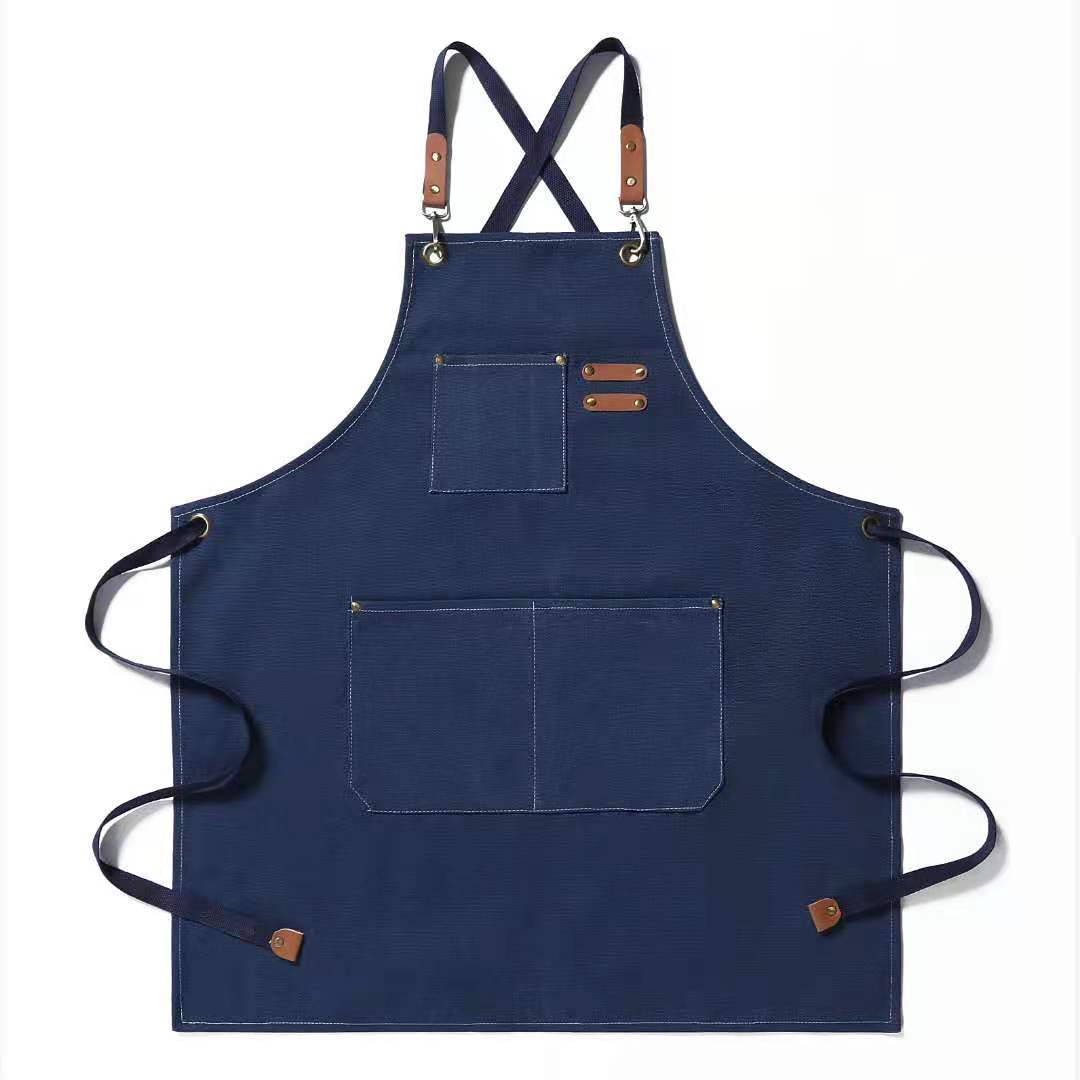 Thickened all-cotton canvas apron for foreign trade, coffee shop, barber shop, milk tea shop, home kitchen, gardening work clothes apron details Picture