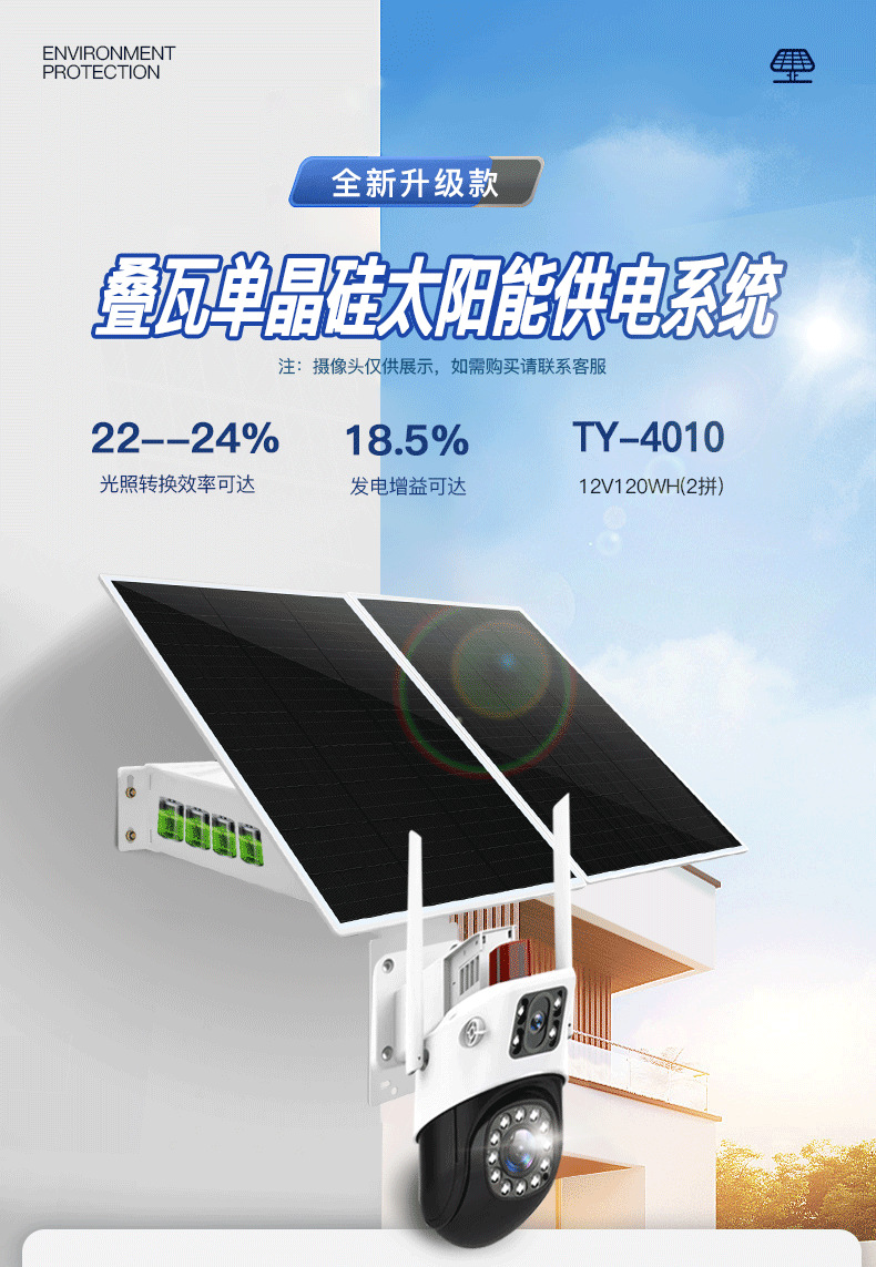 Solar camera 12V叠瓦单晶太阳能板户外监控供电系统MPPT控制系统详情1