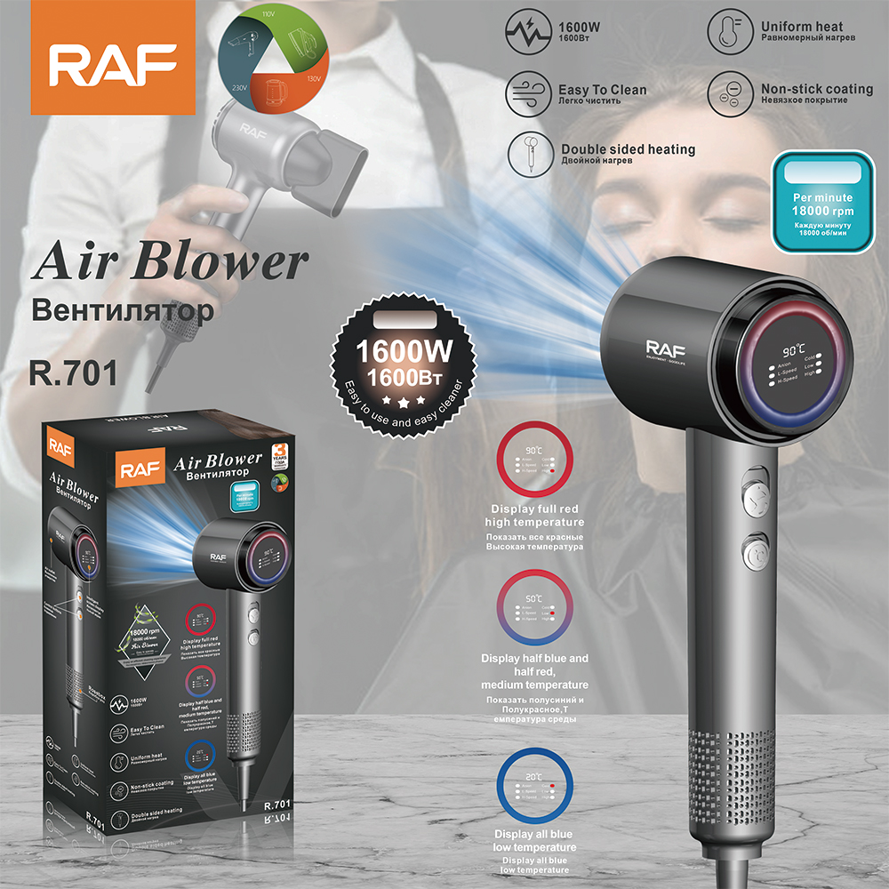 RAF European Standard cross-border high-speed hair dryer, smart temperature control, household high-power quick-drying hair dryer, negative ion R.701