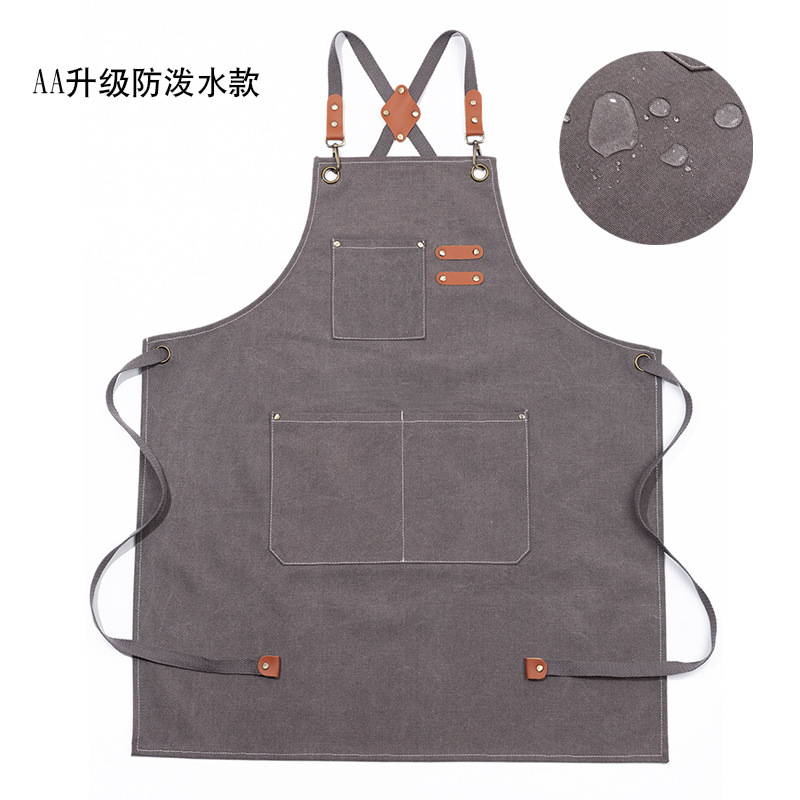 Waterproof, thickened all-cotton canvas apron for foreign trade, coffee shop, barber shop, milk tea shop, home kitchen, gardening work clothes apron Application Scenario