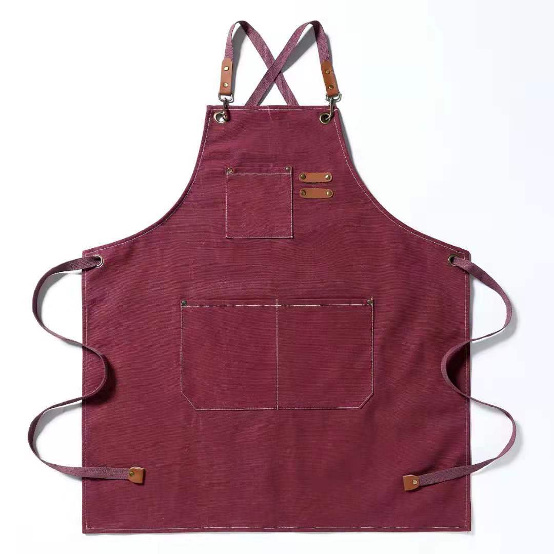 Thickened all-cotton canvas apron for foreign trade, coffee shop, barber shop, milk tea shop, home kitchen, gardening work clothes apron Item Picture