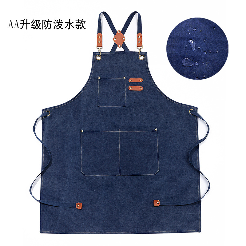 Waterproof, thickened all-cotton canvas apron for foreign trade, coffee shop, barber shop, milk tea shop, home kitchen, gardening work clothes apron Specification image