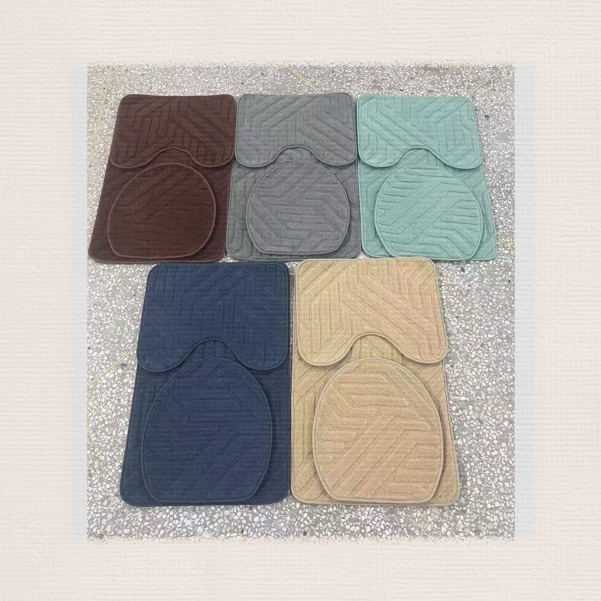 Plain jacquard floor mat, toilet 3-piece set, foot mat, carpet, bathroom absorbent anti-slip mat, kitchen mat, bedside blanket, living room blanket, standard 5 colors, TPR anti-slip base, 50*80+50*40CM series full figure