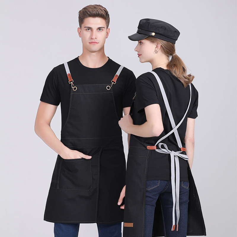 Wholesale canvas aprons for foreign trade, beauty painting, denim halter aprons, coffee shops, Western restaurants, nail art, work aprons details Picture