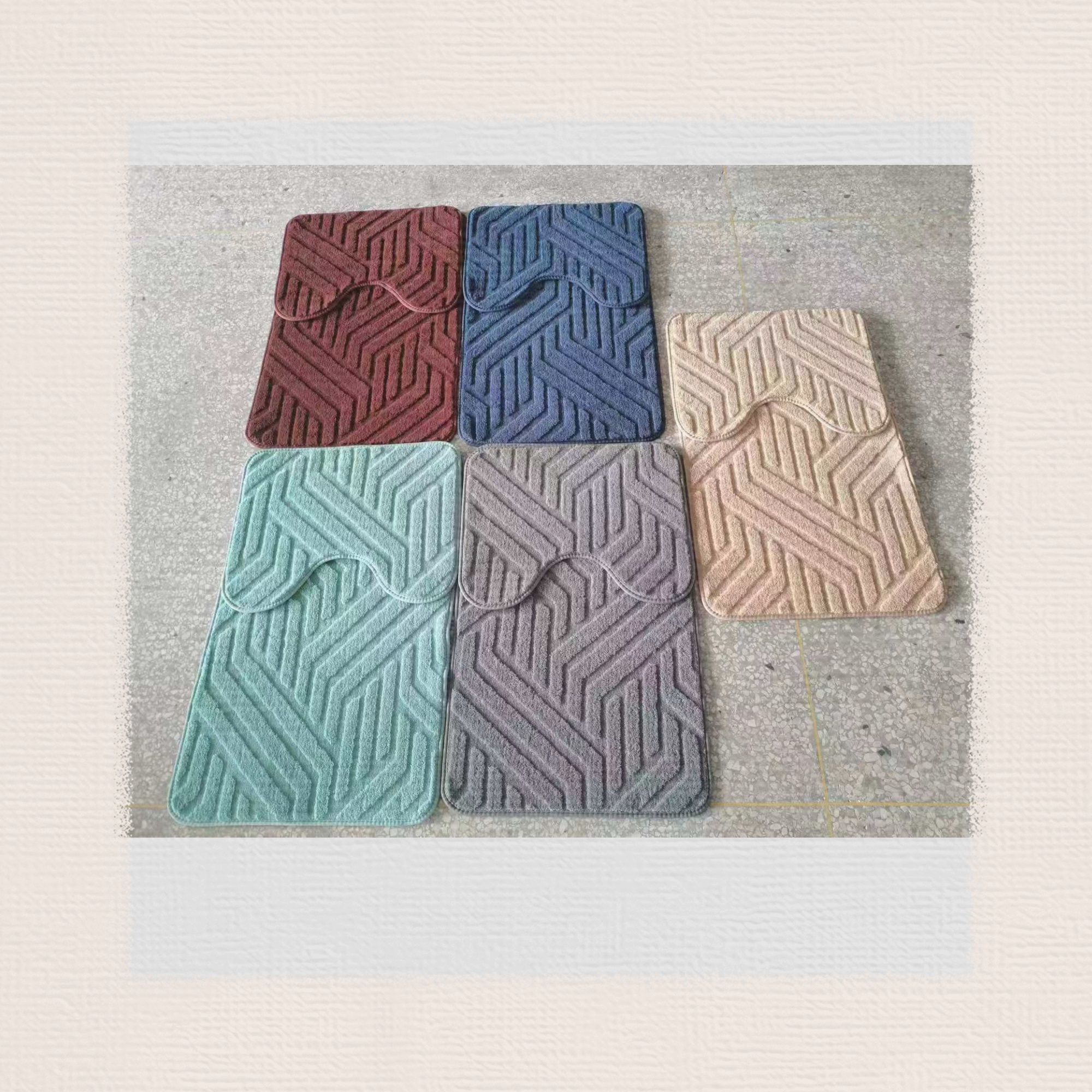 Plain jacquard floor mat, toilet 2-piece set, foot mat, carpet, bathroom absorbent anti-slip mat, kitchen mat, bedside blanket, living room blanket, standard 5 colors, TPR anti-slip base, 50*80+50*40CM full figure