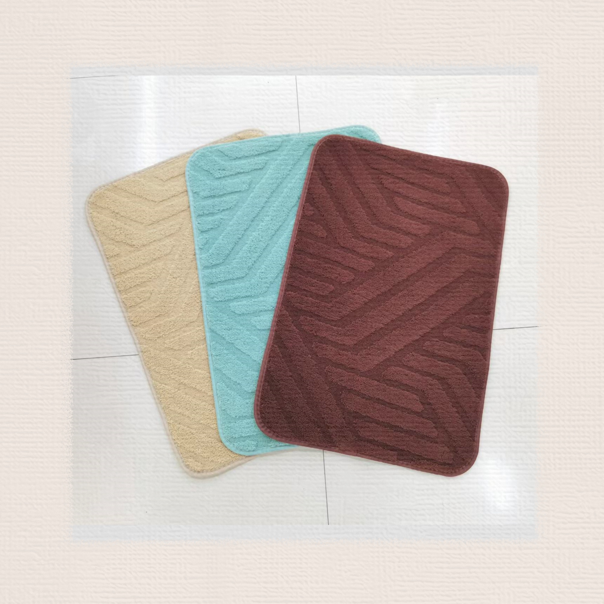 Plain jacquard floor mat, toilet 2-piece set, foot mat, carpet, bathroom absorbent anti-slip mat, kitchen mat, bedside blanket, living room blanket, standard 5 colors, TPR anti-slip base, 50*80+50*40CM details Picture