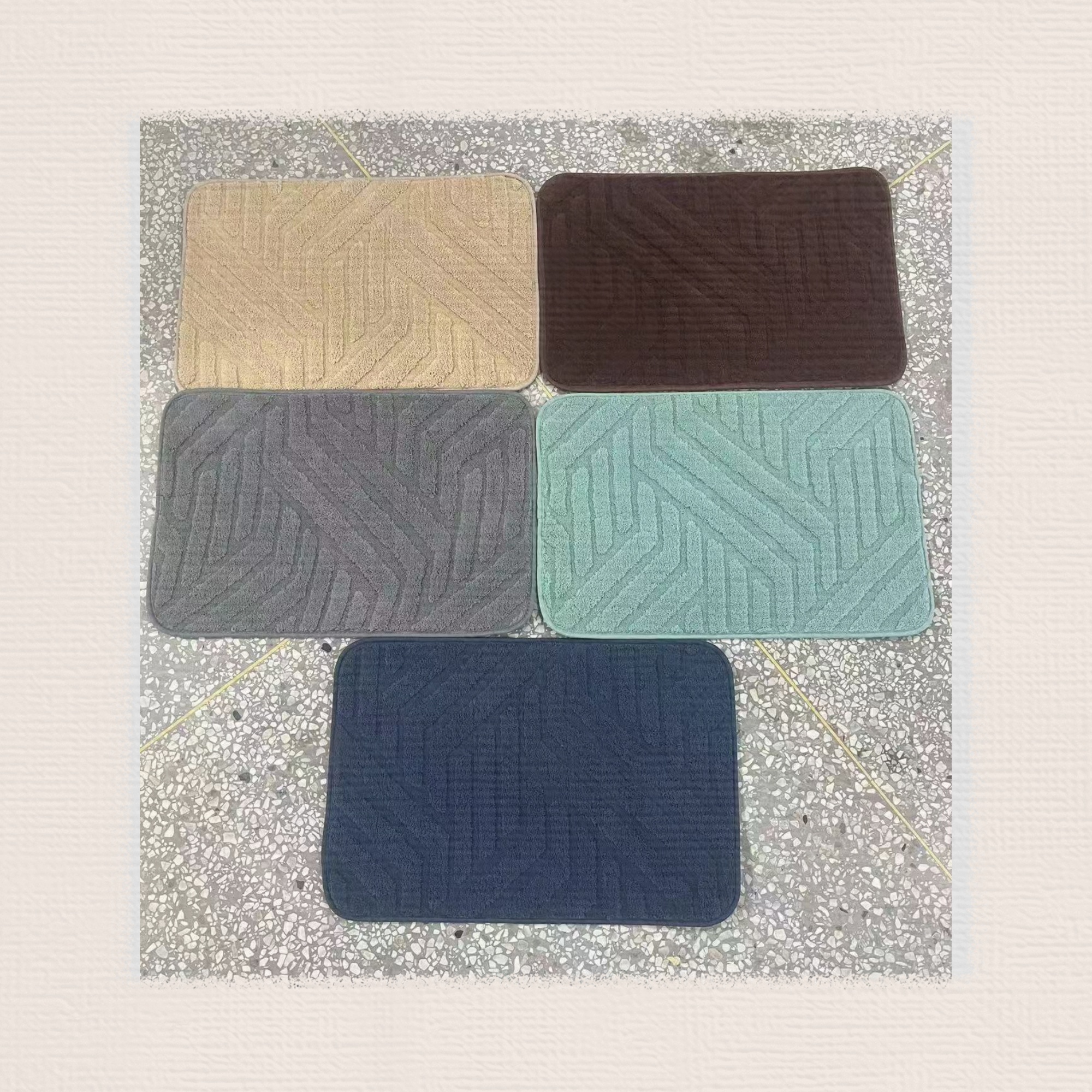Plain jacquard floor mat, toilet 2-piece set, foot mat, carpet, bathroom absorbent anti-slip mat, kitchen mat, bedside blanket, living room blanket, standard 5 colors, TPR anti-slip base, 50*80+50*40CM Specification drawing