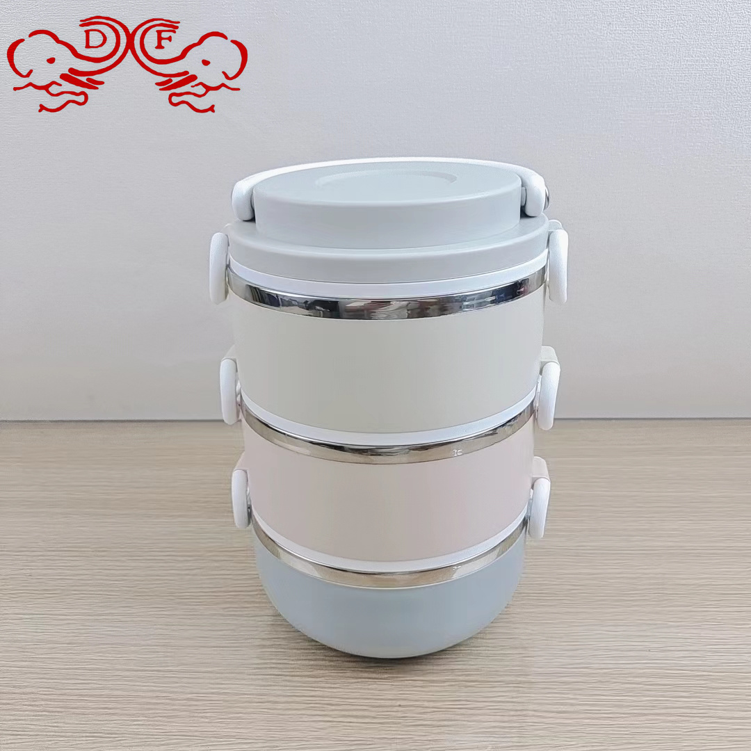 DF68305 Stainless steel lunch box sealed with lid Round multi-layer triple double bento box Practical Gift lunch box DF TRADINGHOUSE thumbnail