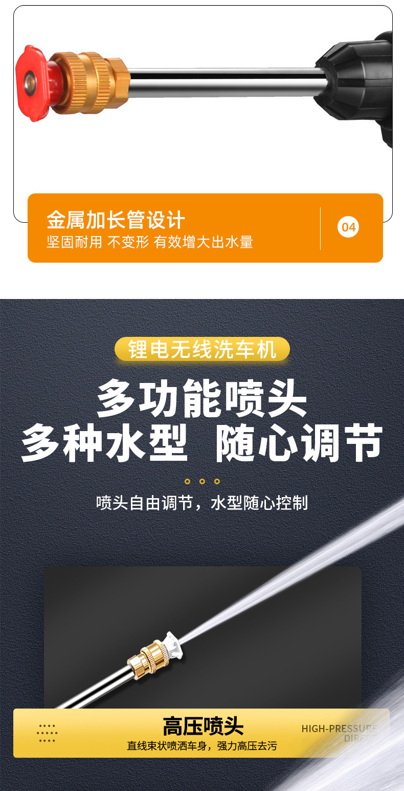 洗车机无线锂电小家电便携高压水枪洗车水枪多功能充电式高压水枪详情7