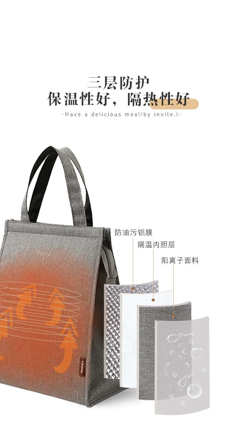 Thickened large-capacity Japanese bento bag, aluminum foil long-lasting insulation lunch box bag, Oxford cloth hand-held bento bag, lunch bag detail image 3