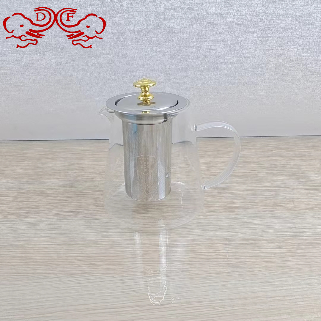 DF68305 Large capacity cooling kettle High borosilicate cold kettle Stainless steel filter teapot Glass flower teapot DF TRADINGHOUSE
