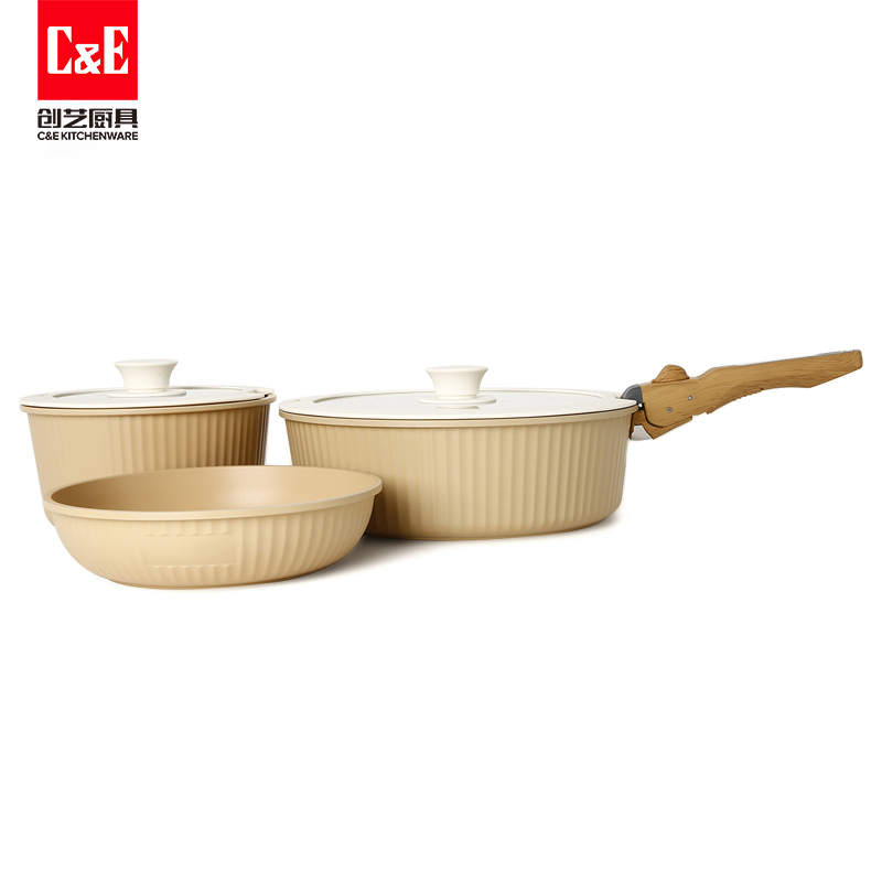 C&E Creative Cookware 6-piece detachable stackable pan set, detachable handle flat-bottomed frying and stir-frying pan, milk pan, non-stick cookware, home gift Item Picture