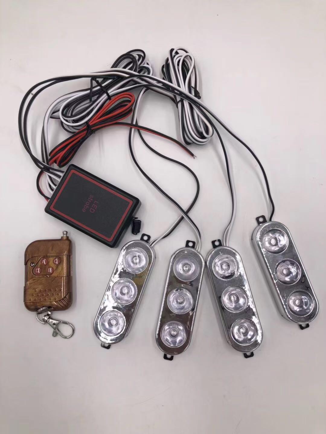 Car LED flashing lights, one-to-four warning lights, taillights, grille lights, red and blue flashing, wireless remote control Item Picture