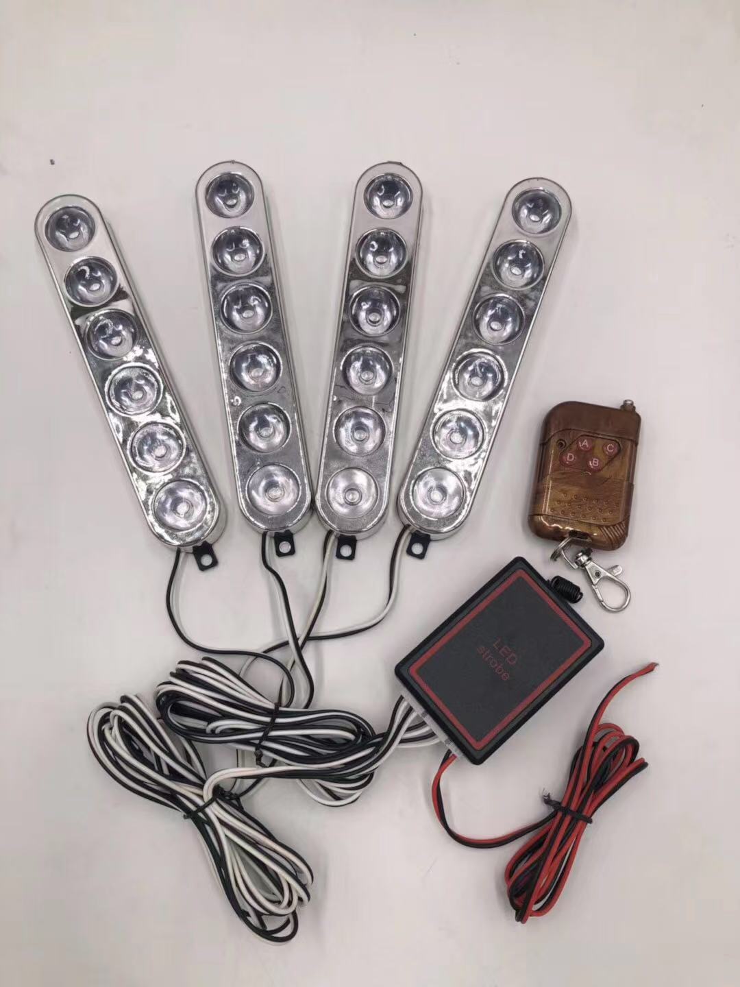 Car LED flashing lights, one-to-four warning lights, taillights, grille lights, red and blue flashing, wireless remote control Application Scenario