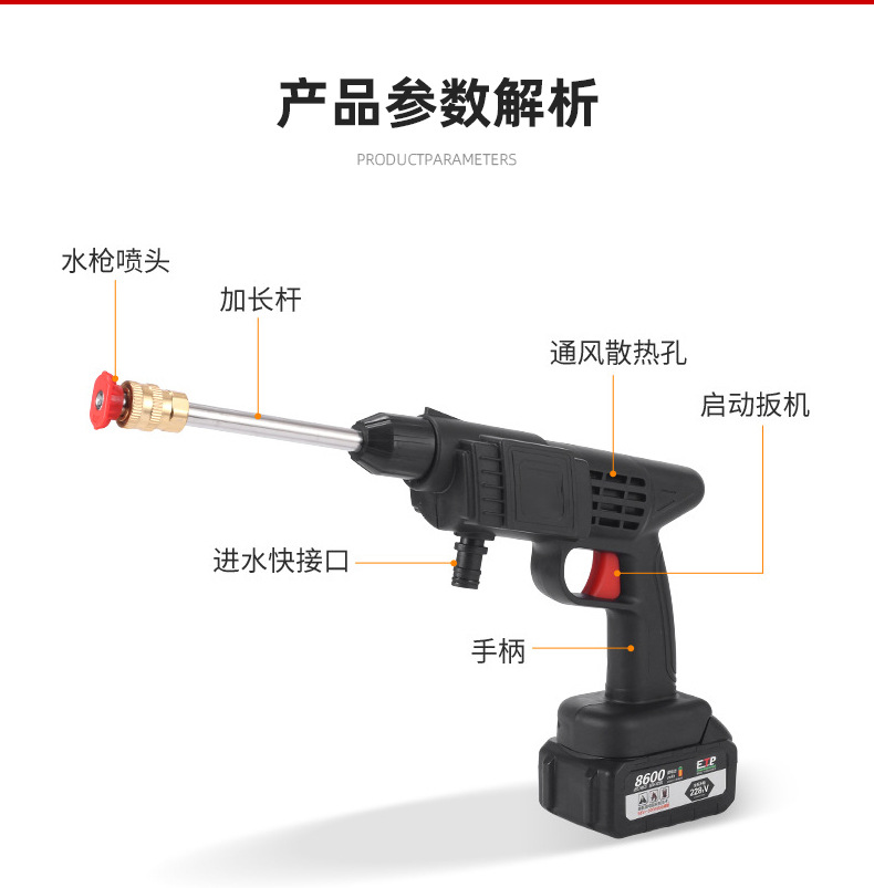 洗车机无线锂电小家电便携高压水枪洗车水枪多功能充电式高压水枪详情2