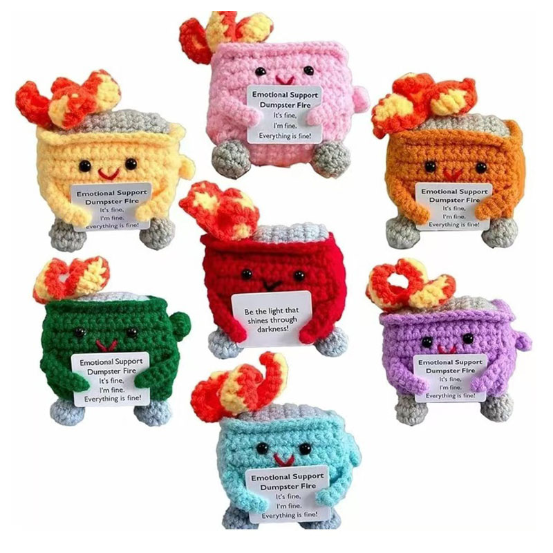 跨境爆款搞怪灭火器手工毛线编织积极卡正能量摆件垃圾桶灭火玩偶产品图