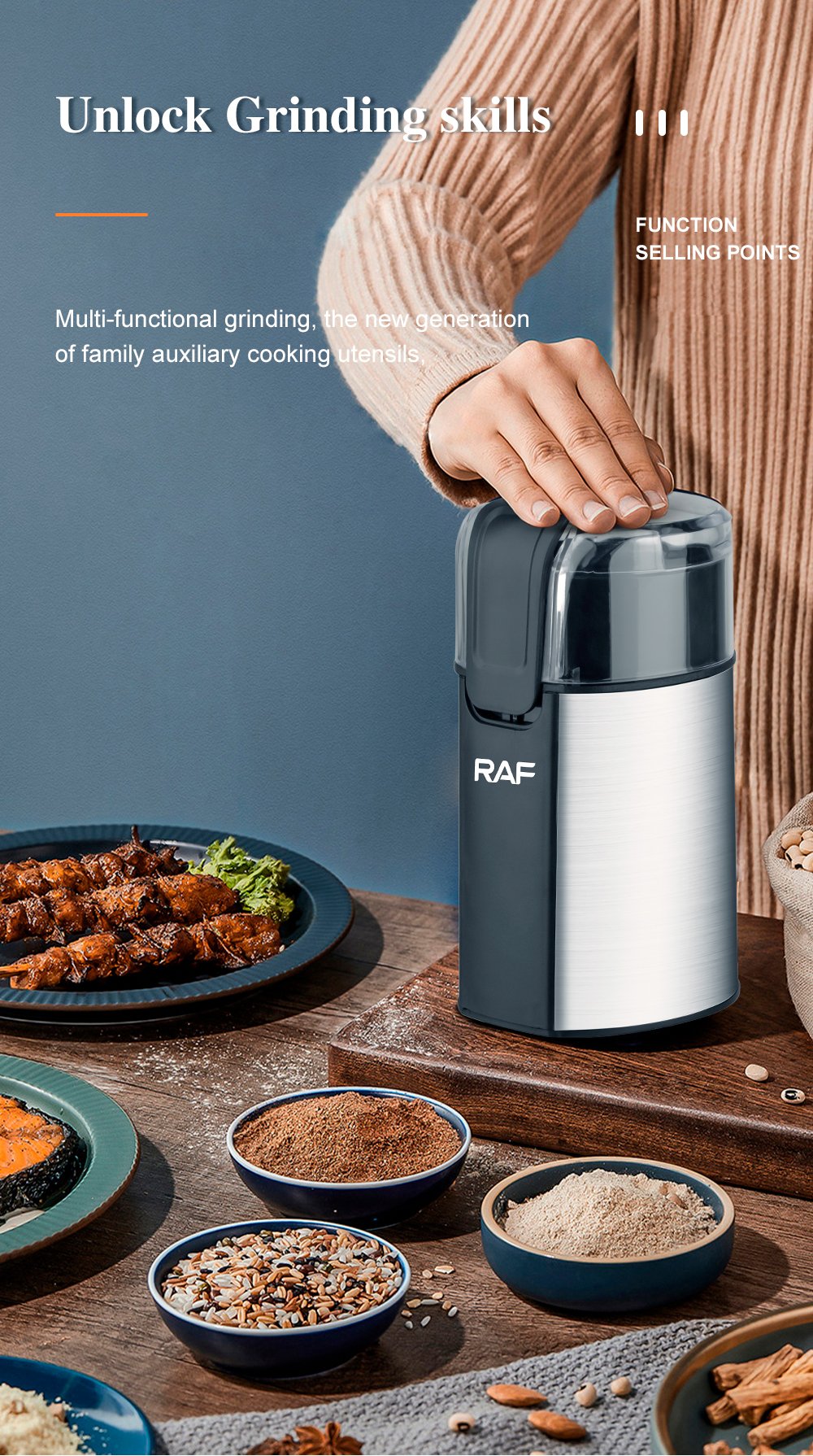 电动研磨机打粉咖啡不锈钢家用小型粉碎机五谷杂粮干磨打碎详情6