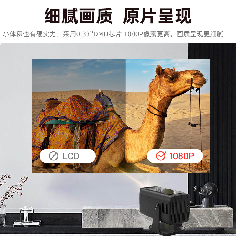 Cross-border new product V1 projector: 1080P high-definition projector for bedroom wall projection, portable gun barrel for office, home and outdoor use details Picture
