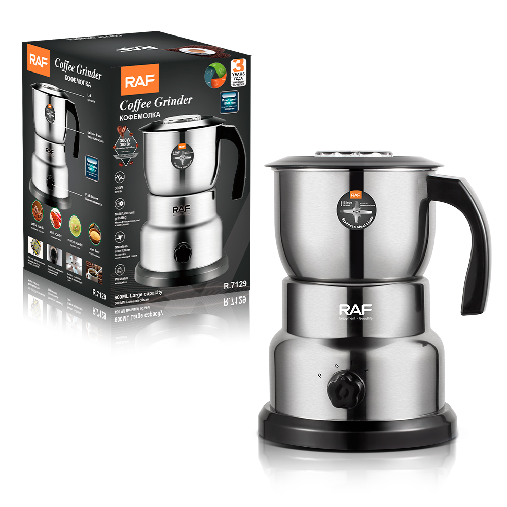 RAF European and American standard electric bean grinder, dry grinder, household lightweight grinding cup, portable coffee bean pulverizer R.7129 details Picture