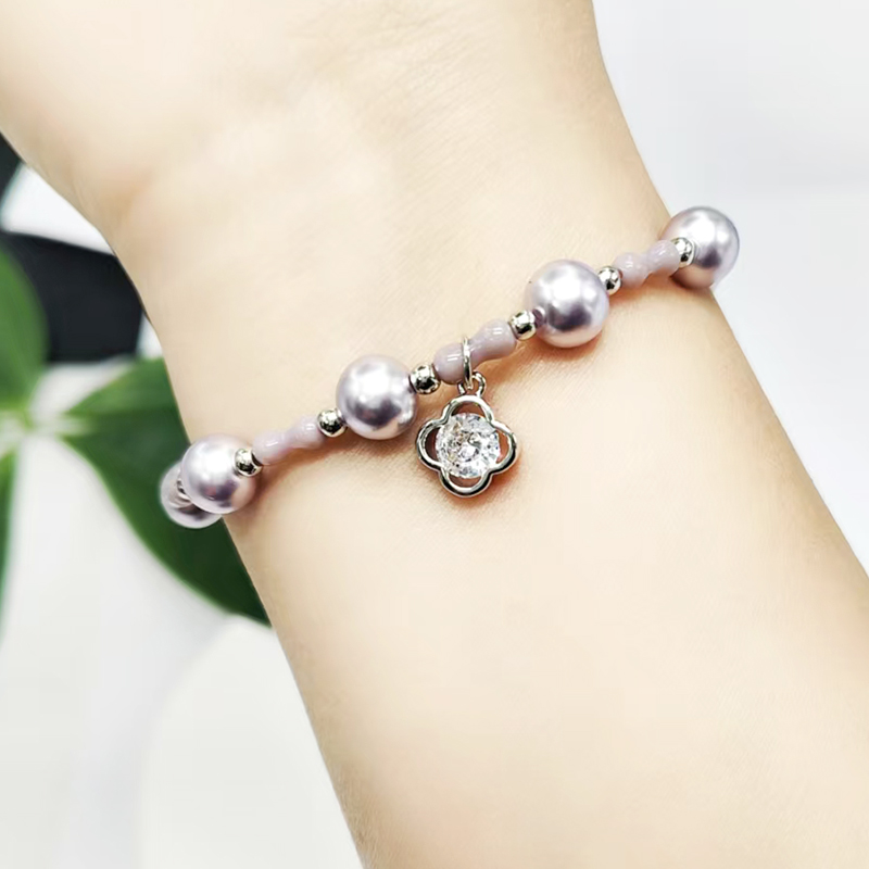 Shi Family Pearl Crystal Grass Bracelet, purple series bracelet, popular light luxury design, high-end feel, high appearance level, high-quality accessory bracelet, Internet bestseller, 2024 new style details Picture