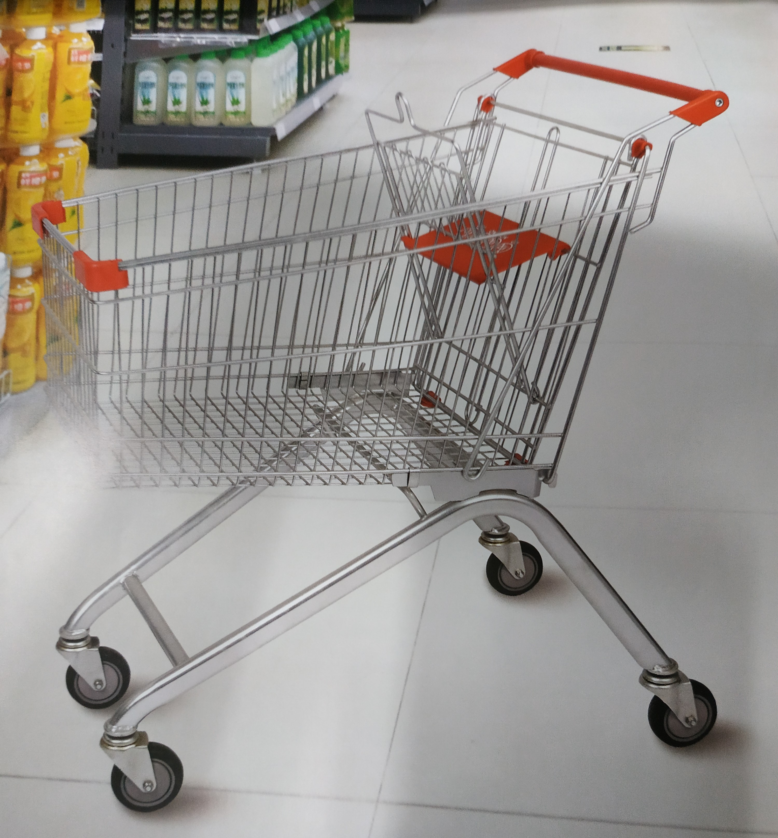 Supermercado hipermercado centro comercial carro de compras 150L propiedad almacén carro de clasificación carro de compras de metal carro de compras tienda de conveniencia rueda de compras lanzamiento de supermercado 150 litros rueda de compras Application Scenario