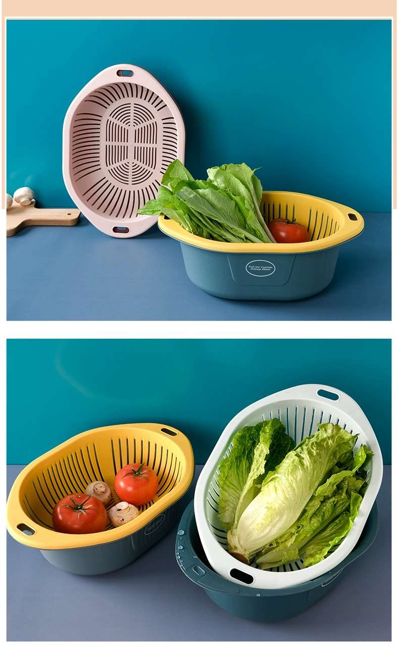 M73-809洗菜塑料漏水果蔬菜盆 多用滴水筛洗菜盆双层果蔬塑料小号详情图10