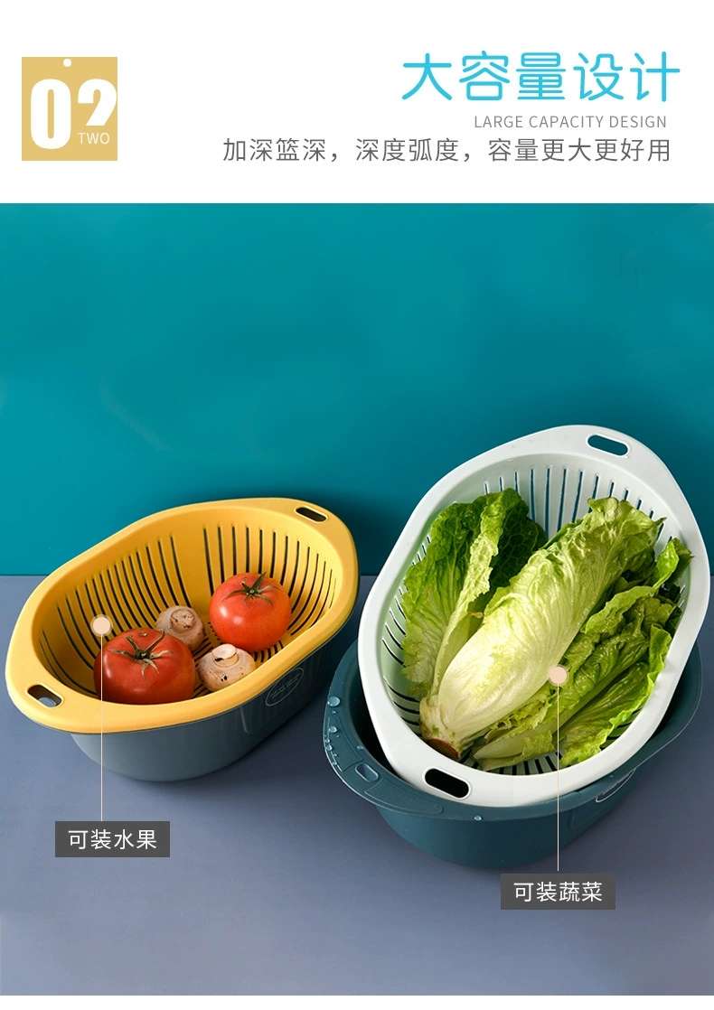 M73-809洗菜塑料漏水果蔬菜盆 多用滴水筛洗菜盆双层果蔬塑料小号详情图9