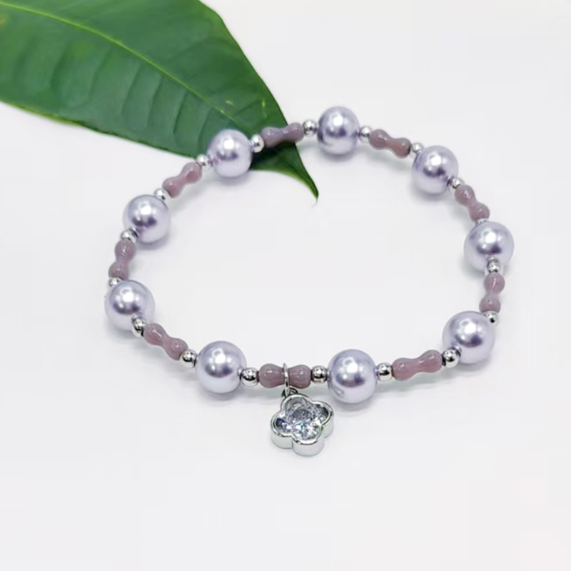Shi Family Pearl Crystal Grass Bracelet, purple series bracelet, popular light luxury design, high-end feel, high appearance level, high-quality accessory bracelet, Internet bestseller, 2024 new style Specification image