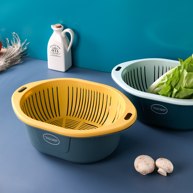M73-809洗菜塑料漏水果蔬菜盆 多用滴水筛洗菜盆双层果蔬塑料小号产品图